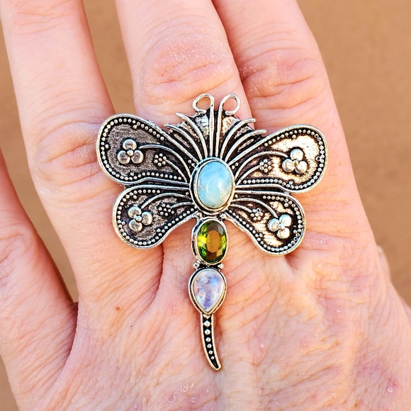 New Dragonfly Multi Gemstone 925 Silver Ring. - Picture 4 of 16